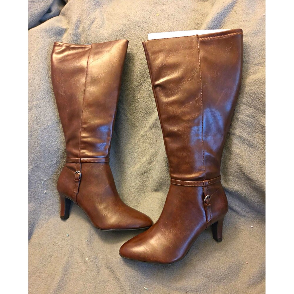 LifeStride Galant Knee High Boots Brown Wide Calf Side Zip Size 8.5 W NIB